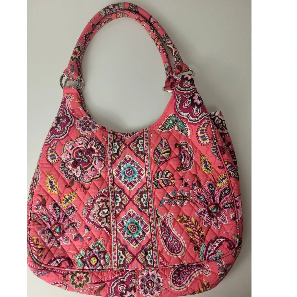 Vera Bradley Pink Paisley Quilted Cotton Hobo Shoulder Bag Floral Geometric